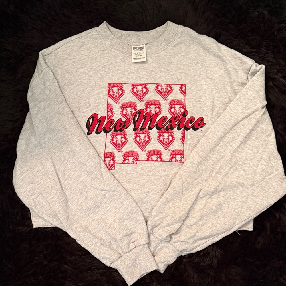 New Mexico Lovos PINK Victoria's Secret Gray Crewneck Crop Sweatshirt